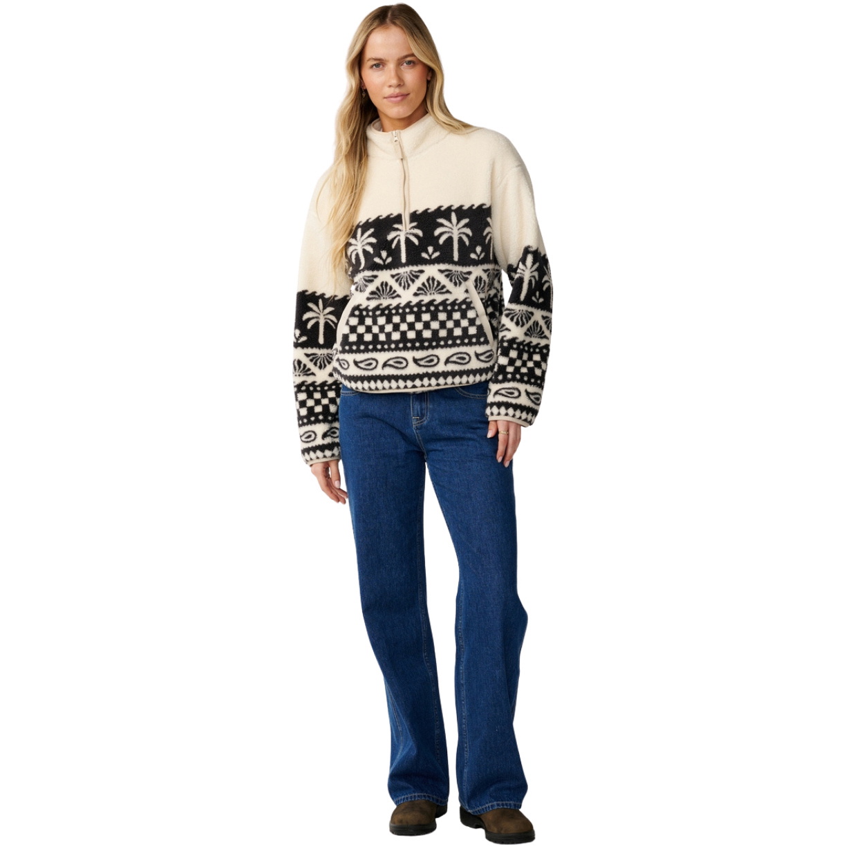 2026 Rip Curl Womens Bossa Nova 1/4 Zip Polar Fleece 0EKWFL - Black / White